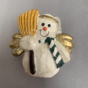 Vintage Snowman with Broom Brooch