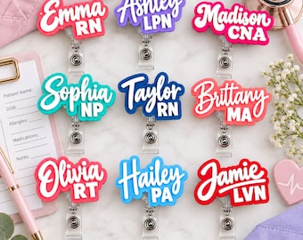 Custom Name Badge Reel, Personalized Nurse ID Holder, Retractable Badge Clip,Medical Assistant, Acrylic Name Tag,Nurse Healthcare Staff Gift