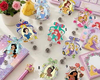 Coquette Bow Princess Badge Reel, Princess Inspired Retractable ID Badge Holder, Girl Trip Name Badge, WDW Nurse Badge Gift For Her