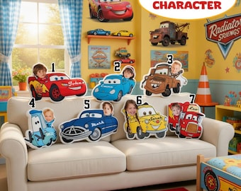 Personalized   Cars Photo Pillow, Custom Lightning McQueen Style Face Cushion Funny Cartoon Car Driver Pillow Bedroom Decor Gift
