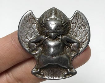 Vintage Tibetan Iron Garuda Pendant, Hand Carved Bronze Winged Protector Amulet