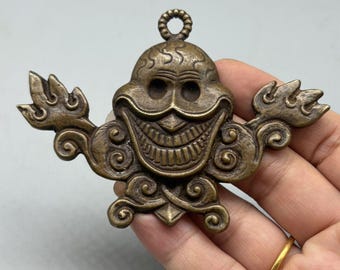 Vintage Tibetan Brass Citipati Pendant, Handmade Buddhist Amulet, Spiritual Jewelry