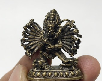 Vintage Tibetan Yamantaka Statue, Hand Carved Li Ma Copper Deity Amulet