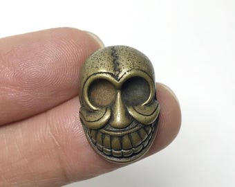 Vintage Tibetan Brass Skull Amulet, Hand Carved Citipati Charm, Buddhist Spiritual Protection Pendant