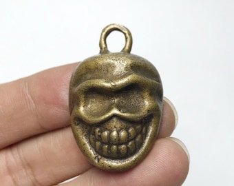 Vintage Tibetan Li Ma Copper Skull Pendant, Hand Carved Bronze Citipati Amulet