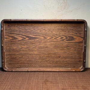 12.99"Solid Wenge Wood Rectangular Tea Tray,Hand Carved Bamboo Frame Serving Tray With Hollow Cutout Handles For Oriental Zen Tea TableDecor