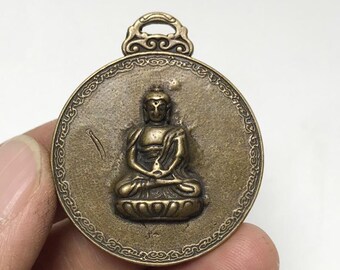 Antique Tibetan Copper Shakyamuni Buddha Amulet Pendant, Vintage Buddhist Meditation Protection Talisman
