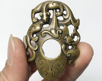 Brass Chinese Dragon Pendant, Antique Style Amulet