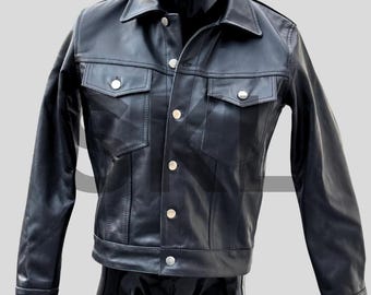 Men&#39;s Soft Cowhide Leather Jacket Real Biker Coat