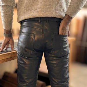 Black Leather Pants Men: Real Nappa Handmade Biker Streetwear Trousers