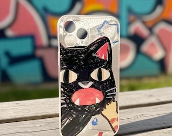 Angry Cat iPhone Case: Feline Fury Cartoon Clear Cover