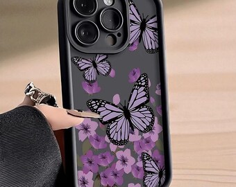 Funda para iPhone con diseño de mariposa morada: silicona artística a prueba de golpes