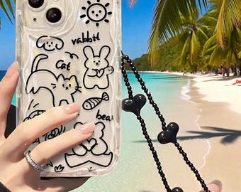 Estuche PetalBead CharmGuard: funda de silicona floral a prueba de golpes con agarre para muñeca con cuentas