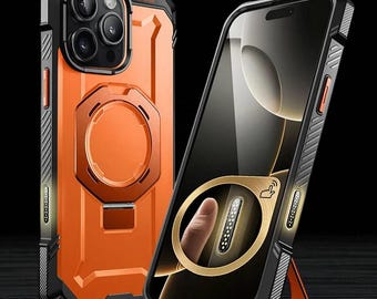 Estuche FortiCore Mag-Armor: cubierta magnética resistente con botón de cámara de precisión y soporte integrado