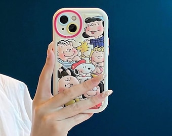 Snoopy & Friends iPhone Case: 3D Embossed Cartoon PU Leather Cover