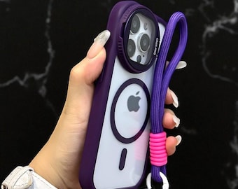 Funda magnética antigolpes para iPhone: protección para la lente y correa para la muñeca.