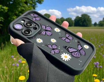 Funda FlutterGlow Butterfly: silicona morada artística y resistente a los golpes para iPhone