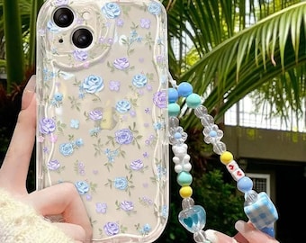 Estuche BloomBead Floral Grip: Funda de silicona a prueba de golpes con dije de cuentas para la muñeca