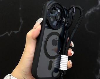 LensGuard Magnetic Stand iPhone Case: Foldable Glass Shield & Wrist Strap