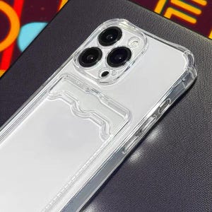 Clear iPhone Case with Card Holder: Shockproof Silicone Cover