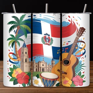 Dominican Republic Tumbler Wrap PNG, 20oz Skinny Tumbler Sublimation Design, Dominican Flag Bandera Dominicana , Digital Download