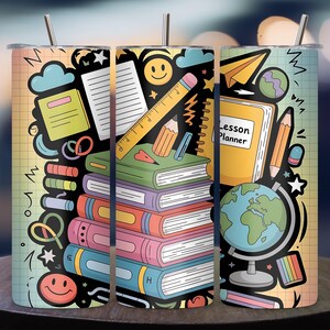 Customizable Teacher Tumbler Wrap PNG | Add Your Name | Seamless 20oz Skinny Tumbler Sublimation Design | Back to School | Digital Download