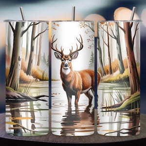 Whitetail Deer Tumbler Wrap PNG, 20oz Hunting Tumbler Sublimation Design, Buck in Wilderness Skinny  Forest Deer Digital Download