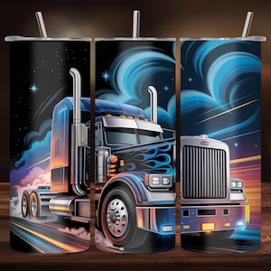 Semi Truck Tumbler Wrap PNG | 3D 20oz Straight Tumbler Sublimation Design | Big Rig Trucker Gift | Truck Driver Wrap | Digital Download