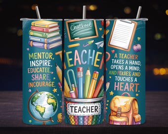 Diseño PNG para vaso de profesor, diseño de sublimación para agradecimiento al profesor, diseño para vaso recto y cónico de 20 oz y 30 oz para él, descarga digital.