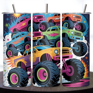 Monster Truck Kids Tumbler Wrap PNG - 20oz Children&#39;s Truck Sublimation Design - Fun Monster Truck Tumbler Wrap for Kids