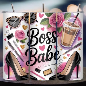 Boss Babe Tumbler Wrap PNG  20oz Skinny Sublimation Design for Woman Entrepreneur, Girl Boss Tumbler, Female Business Owner Digital Download