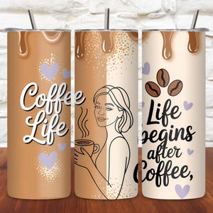 Coffee Quote Wall Art | Life Begins After Coffee Printable | Line Art Coffee Girl Decor | Kitchen Coffee Bar Digital Download
