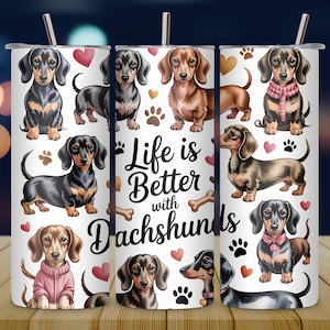 Dachshund Tumbler Wrap PNG, 20oz Skinny Dog Mom Sublimation Design, Dachshund Mom Tumbler Wrap, Wiener Dog Digital Download