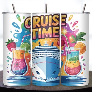 Envoltura para vaso Cruise Time PNG para 20 oz Skinny - Diseño vibrante de sublimación de crucero - Envoltura para vaso de aventura de viaje
