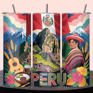 Peru Flag Tumbler Wrap PNG, 20oz Skinny Tumbler Sublimation Design, Peruvian Pride Bandera Peru Tumbler Wrap, Cultural Heritage
