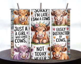 Highland Cow Tumbler Wrap PNG, Funny Country Girl 20oz Skinny Tumbler Sublimation Design, Rustic Farm Cow Digital Download