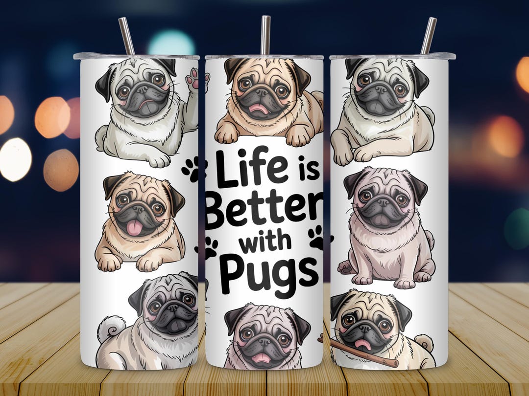 Pug Tumbler Wrap PNG, Cute Dog 20oz Skinny Tumbler Sublimation Design ...