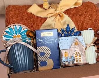 Hygge Gift Box for Women with Blanket,  Thinking of You Gift Box For Women, Cozy Self Care Gifts, Hug in a Box Gift Basket