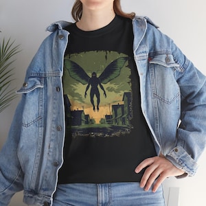 Mothman Cryptid Tee - Retro Paranormal Shirt for Cryptid Lovers & Halloween Fans, Unisex Shirt, Heavy Cotton Tee, Urban Legend Shirt, West