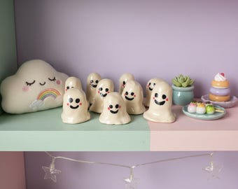 Handmade Ceramic Marshmallow Ghost Figurines