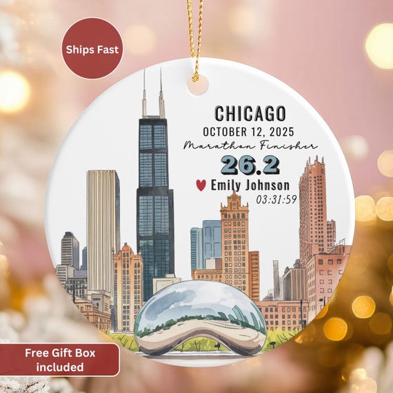 Marathon Finisher Ornament, Personalized Chicago Marathon Ornament, Chicago Runner, Marathon Keepsake, Chicago Finisher,Marathon runner gift