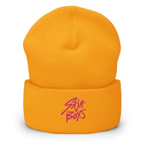 Saja Boys Cuffed Beanie – Kpop Demon Hunters Embroidered Knit Hat | Dark Idol Aesthetic | Kpop Fandom Gift | Yellow