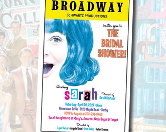 Broadway HAIRSPRAY themed invite customized for you BAT MITZVAH - Bridal Shower - Birthday +