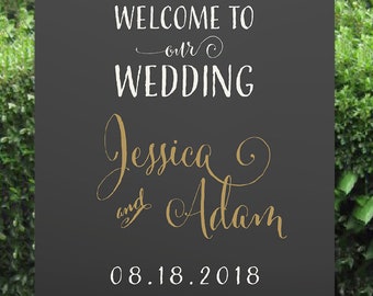 Custom "Welcome to Wedding" sign on chalkboard background Printable file cream flowers