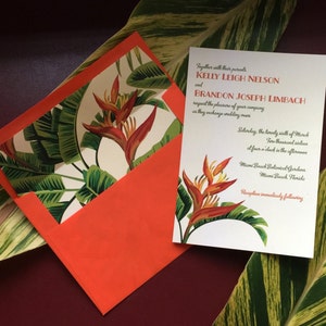 Retro 1950's Tropical Wedding invitation Florida destination wedding Palm leaves Bird of Paradise PRINTABLE