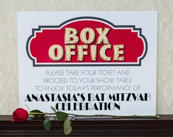 Broadway Theme 'Box Office' Sign: Red & Gold Event Decor