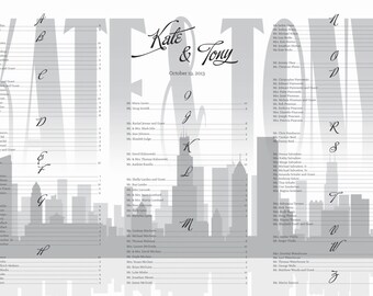 Chicago or other city skyline wedding seating chart board poster DIY 24 hour turnaround silhouette