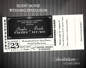 Silent movie Wedding invitation DIY printable or Printed for you Deposit