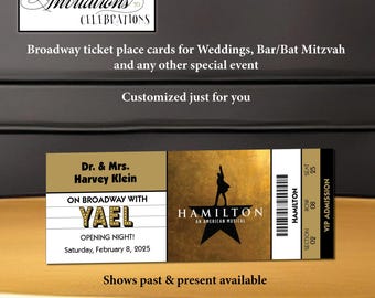Broadway Ticket Place Cards: Custom Wedding, Bar/Bat Mitzvah (DEPOSIT)