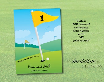 GOLF themed flag Table Numbers Cards 1-19 Custom DIY Printable